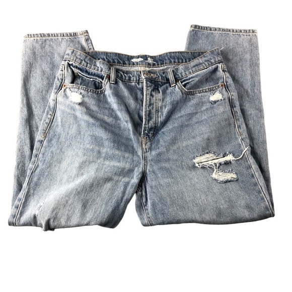 Old Navy Sky-Hi Straight Extra High Rise Button Fly Light Wash Jean w/ Rips Sz14 - Picture 1 of 11